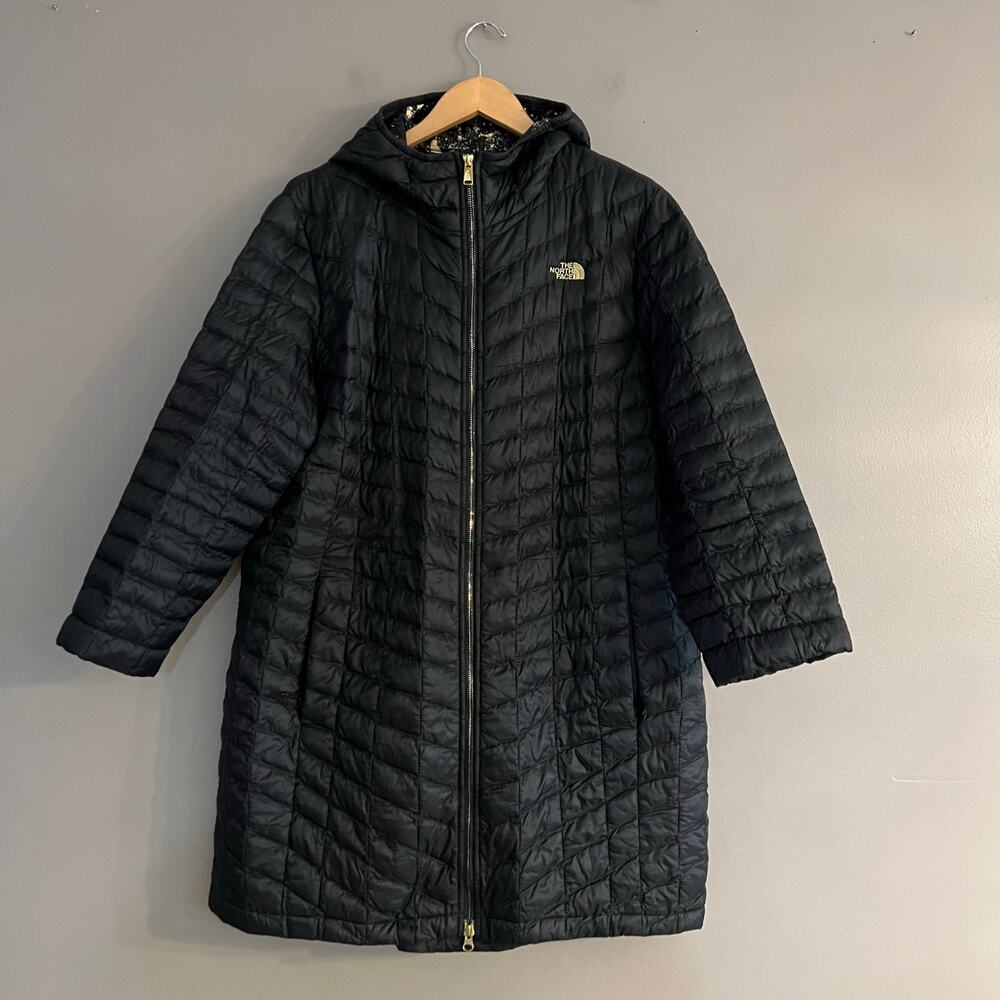The North Face ThermoBall Parka II Womens XXL Black Hooded Gold Star Lining